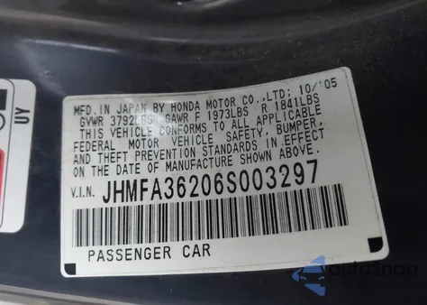 2006 Honda Civic Hybrid z USA, uszkodzony, nr VIN JHMFA36206S003297